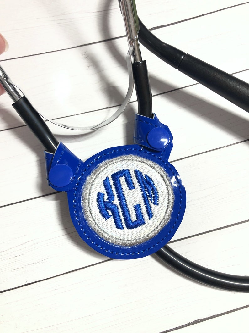 Stethoscope Yoke ID Tag Monogram Applique ROUND Frame in Etsy