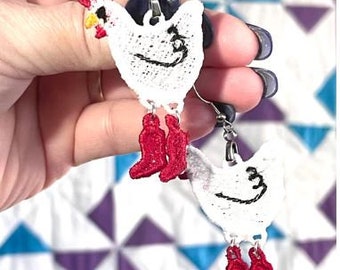 Chicken Boots Dangles FSL Earrings In the Hoop Freestanding Lace Earrings-Digital Download-Machine Embroidery Design File Embroidery Pattern