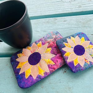 In The Hoop Mug Rug and Coaster SET Embroidery Project: Sunflower(Digital Download)