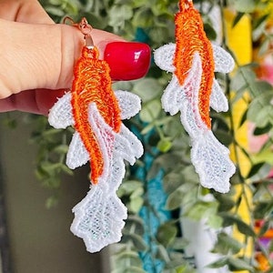 Koi Fish Lace Earrings: FSL Machine Embroidery Design (Digital Download)