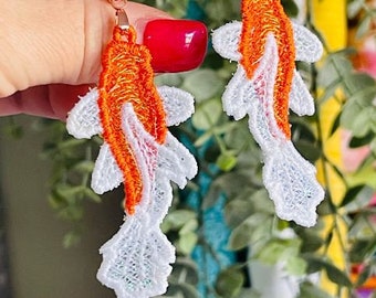 Koi Fische Spitzenohrringe: FSL Maschinenstickdatei (Digitaler Download)