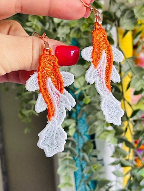 Fish Lace Pattern Koi Fish Lace Earrings: FSL Machine Embroidery Design (digital Download ...