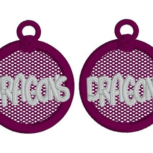 School Spirit - Dragons FSL Earring Machine Embroidery Design File - Sports Mascot Team spirit - school colors digital download