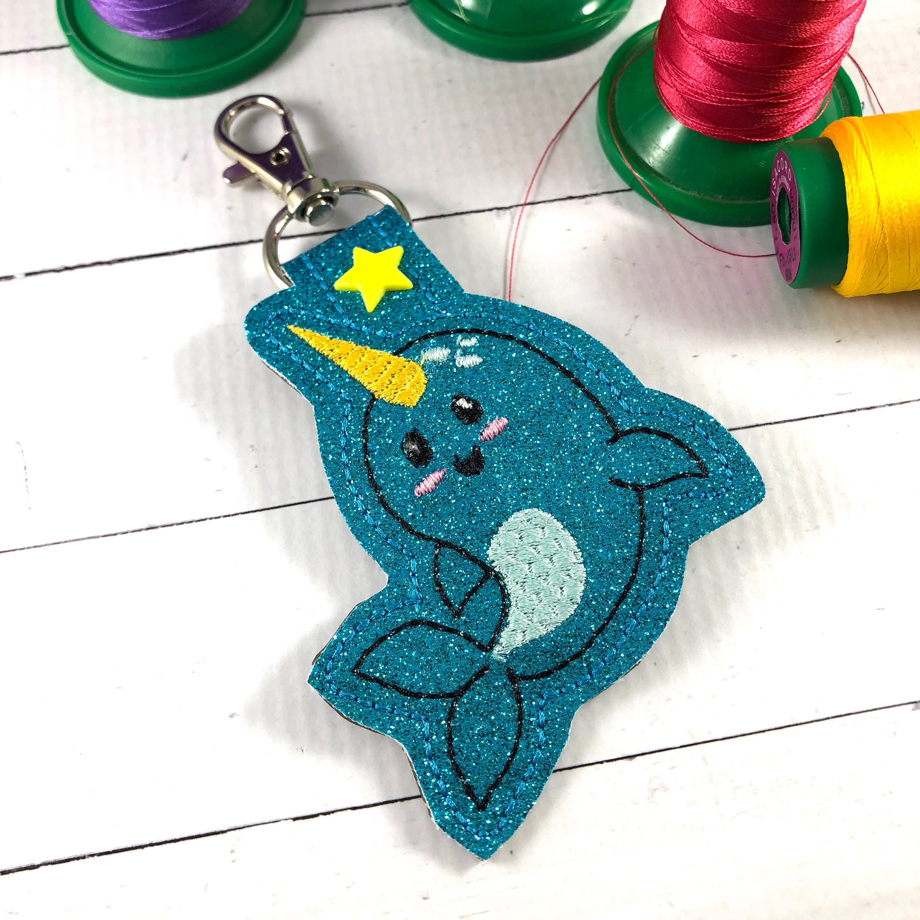 Narwhal snap tab 4x4 backpack tag embroidery designith key  etsy Narwhal snap tab 4x4 backpack tag embroidery designith key  etsy