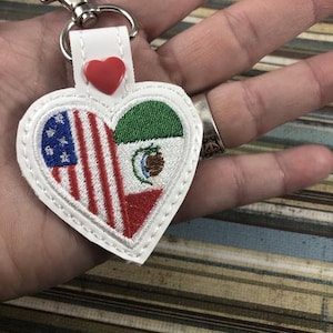 Mexico America LOVE snap tab In The Hoop embroidery design