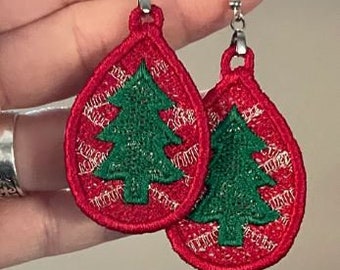 Christmas Teardrop FSL Earrings - In the Hoop Freestanding Lace Earrings-Digital Download - Machine Embroidery Design-Embroidery Pattern