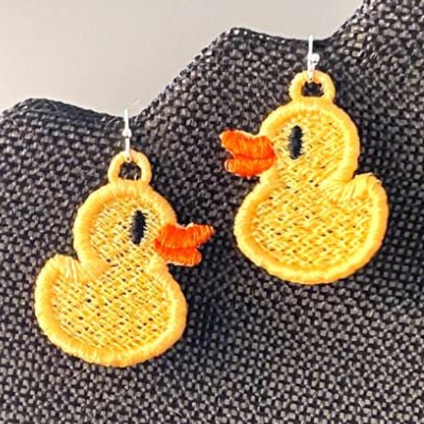 Boucles d'oreilles Rubber Ducky FSL - In the Hoop Freestanding Lace Boucles d'oreilles - fichier de conception de broderie machine - téléchargement numérique - projet fsl