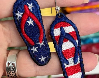 FSL All American Flip Flop Earrings - In the Hoop Freestanding Lace Earrings-patriotic earrings - digital download - in the hoop embroidery