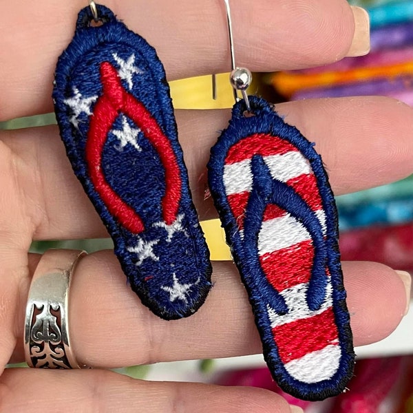 FSL All American Flip Flop Earrings - In the Hoop Freestanding Lace Earrings-patriotic earrings - digital download - in the hoop embroidery