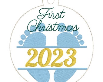 2023 Babys First Christmas Baby Feet ornament for 4x4 hoops - Digital Download - In the Hoop Embroidery Machine Project - Blank and 2023