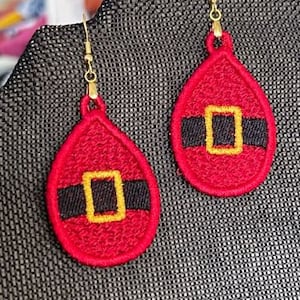 Santa Belly FSL Earrings - In the Hoop Freestanding Lace Earrings - embroidery machine design file - fsl jewelry - embroidery project