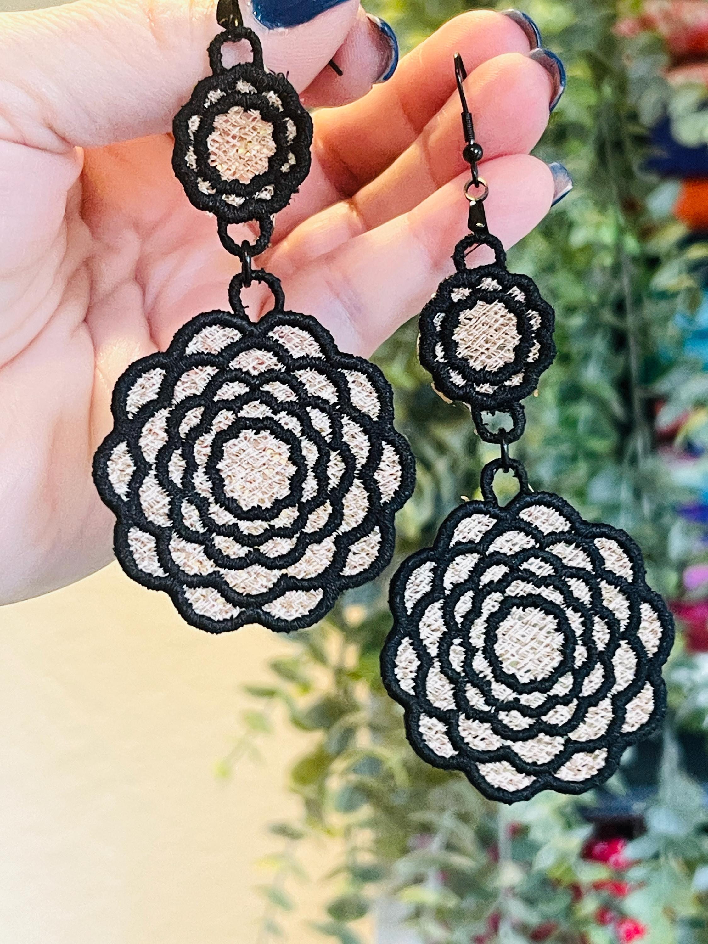 Dahlia Freestanding Lace Earrings: In the Hoop Embroidery (Digital Download)