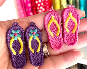 FSL Flip Flop Earring Design: In the Hoop Embroidery (Digital Download)