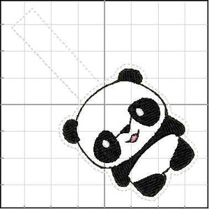 May include: A black and white panda bear with a smiling face and a tongue sticking out. The panda is standing on its hind legs with its front paws raised. The panda is surrounded by a white outline.