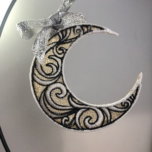 Swirl Moon Freestanding Lace Ornament for 4x4 hoops - Digital Pattern for Machine Embroidery