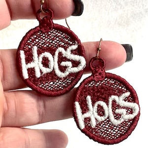 School Spirit - HOGS FSL Earring Machine Embroidery Design File - Sports Mascot Team spirit - school colors digital download