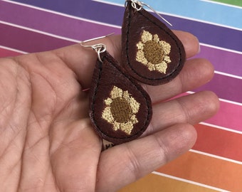 Sunflower Teardrop Earrings Single Layer style Earrings - Embroidery Machine Design File Digital Download