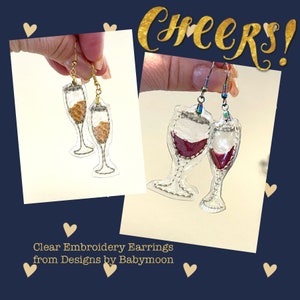 Wine or Champagne Earrings for Clear Vinyl - Embroidery Design File-Digital Download-In the Hoop Embroidery Machine Design Set