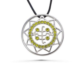 Baha'i Ringstone Symbol, Nine-Pointed Star Necklace, Rhodium Plating