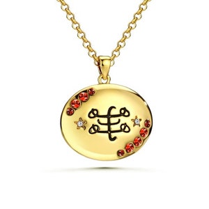 Baha&#39;i Schmuck, 18K Vergoldet Größter Name Ringstein Symbol Anhänger Halskette, Swarovski Kristalle