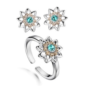 Schmuck-Set, 9 Blütenblatt Floral Star Ohrstecker & Ring Geschenk-Set, Baha&#39;i Schmuck