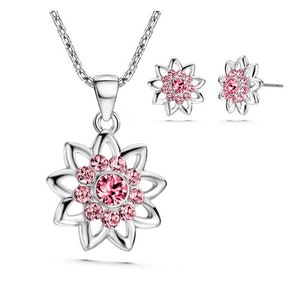 Jewelry Set, Floral 9 petal star pendant necklace+earrings gift set, Bahai jewelry