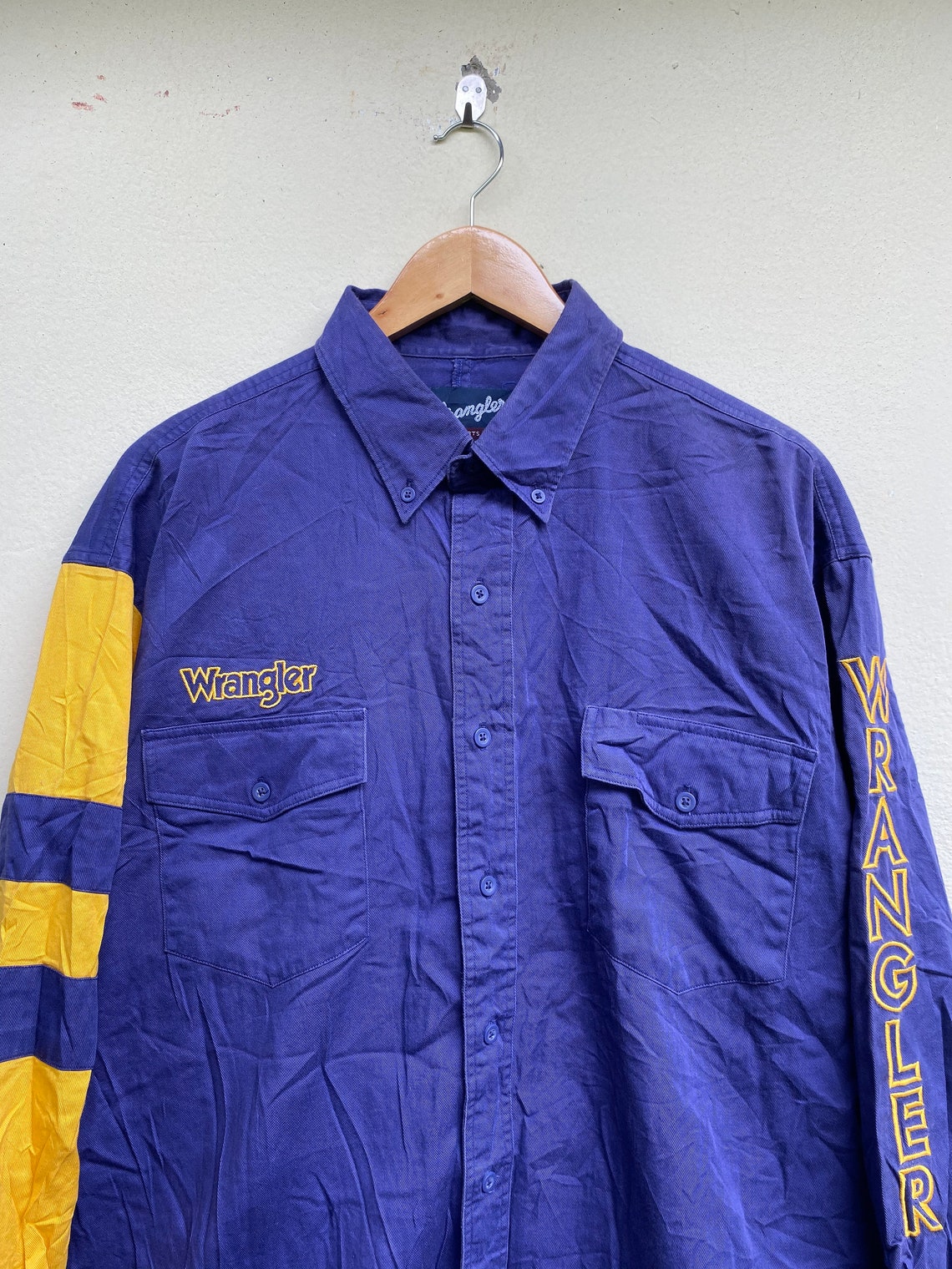 Rare Vintage Shirt Long Sleeve By Wrangler Big Logo Purple | Etsy