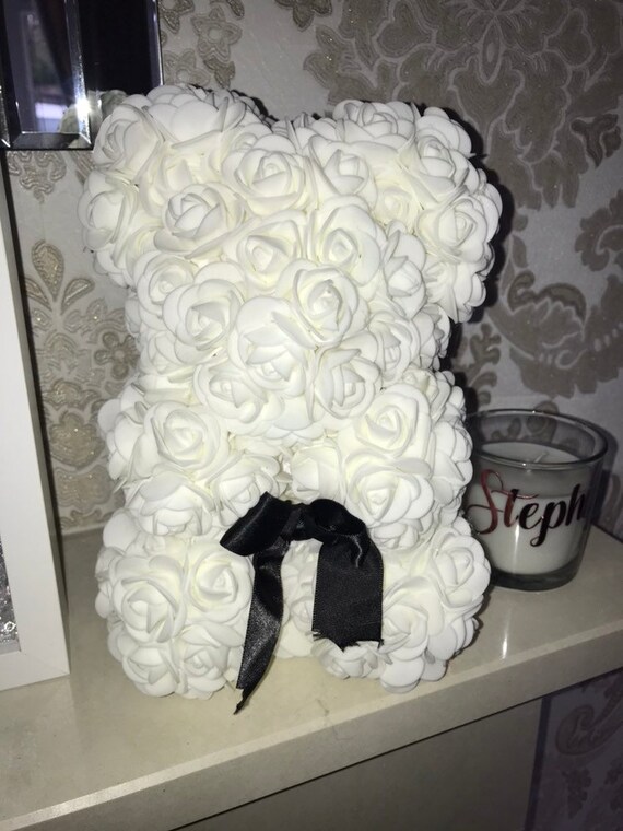 white rose teddy bear