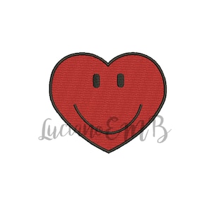 Heart Smiley Face Embroidery Design- 9 Sizes-7 Formats-design instant download-machine embroidery