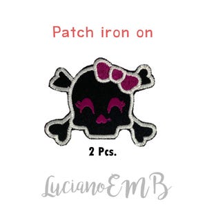 Cute Skull x2 Patch Iron on Embroidery Patch for Clothes Jeans Backpacks T-Shirt Hat Cap