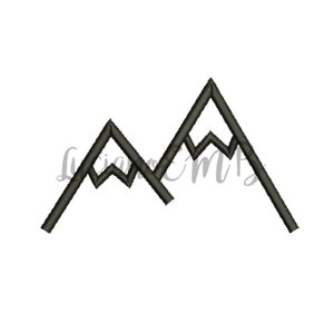 May include: A black and white outline of a mountain range with three peaks.
