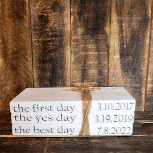 The First Day Yes Day Best Day LARGE Books Stack, farmhouse decor, bookshelf decor, mantle decor, Decorative Books Family Gift