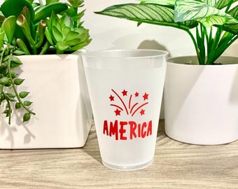 Custom Fourth of July Party Cups, Frosted Plastic Cups, Cookout Favors (12oz/16oz)