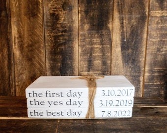 The First Day Yes Day Best Day LARGE Books Stack, farmhouse decor, bookshelf decor, mantle decor, Decorative Books Family Gift