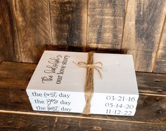 The First Day Yes Day Best Day LARGE Books Stack, farmhouse decor, bookshelf decor, mantle decor, Decorative Books Family Gift