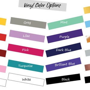 K&ouml;nnte beinhalten: Eine Tabelle mit Vinyl-Farboptionen f&uuml;r ein Bastelprojekt. Die Farben umfassen Gelb, Grau, Gold, Mint, Eisblau, Rot, Lila, Lila, Kupfer, Burgunder, Pink, Dunkelblau, Silber, Rosa, T&uuml;rkis, Brillantblau, Ros&eacute;gold, Mattwei&szlig;, Wei&szlig;, Schwarz und Mattschwarz.