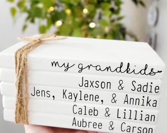 LARGE Stacked Wooden Book, gift for grandparent, Grandparents book stack, grandkid names grandma gift grandpa stack