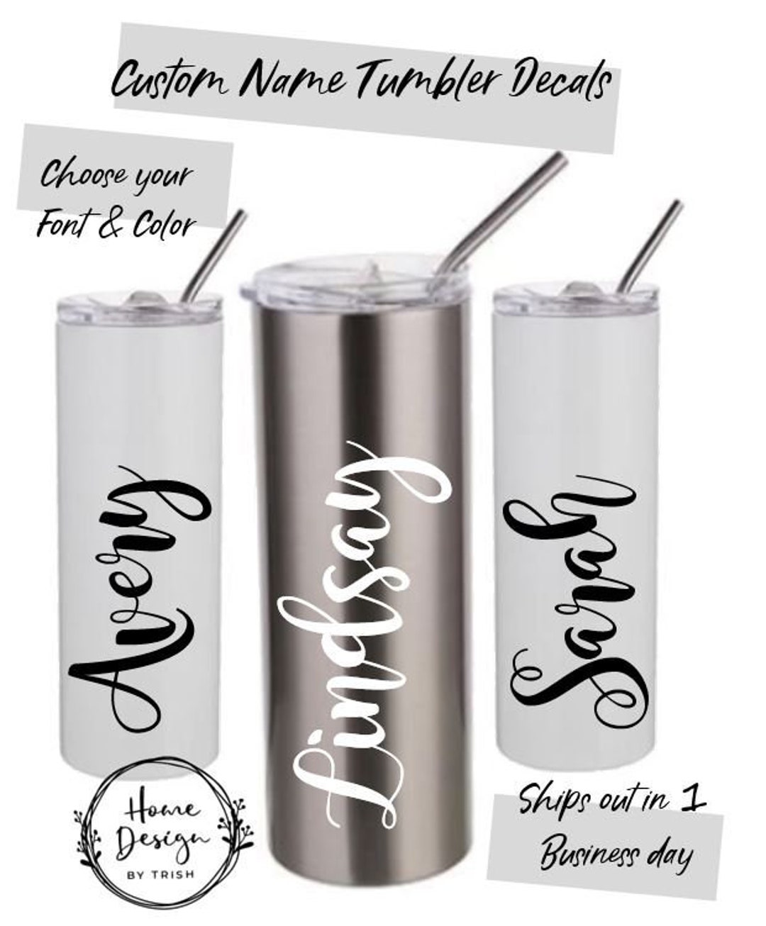 6 Inch Personalized Script Decal for Tumbler, Custom Vinyl Name Decal ...