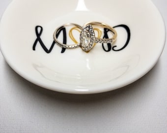 Personalized Wedding Ring Dish: Porcelain Jewelry Holder, Bridal Gift