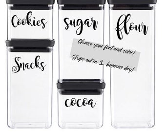 Personalized Pantry Labels: 5 inch Vinyl Decals, Kitchen Organization