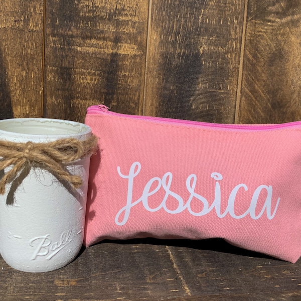 makeup gift, teenage girl gift, custom name bag, custom canvas bag, canvas travel pouch, personalized makeup pouch accessories carrying case