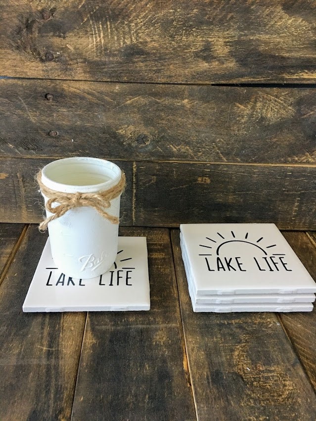 Lake Life Ceramic Coasters Sun Design, House Decor