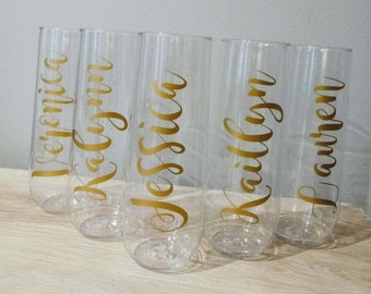 9 oz Customized Champagne Flute Plastic, personalized champagne flute, personalized flute, vinyl custom name champagne flute, stemless glass