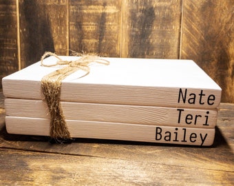 Stacked Wooden Book, gift for mom, gift for her, family book set, child names book set family book set housewarming gift family book stack