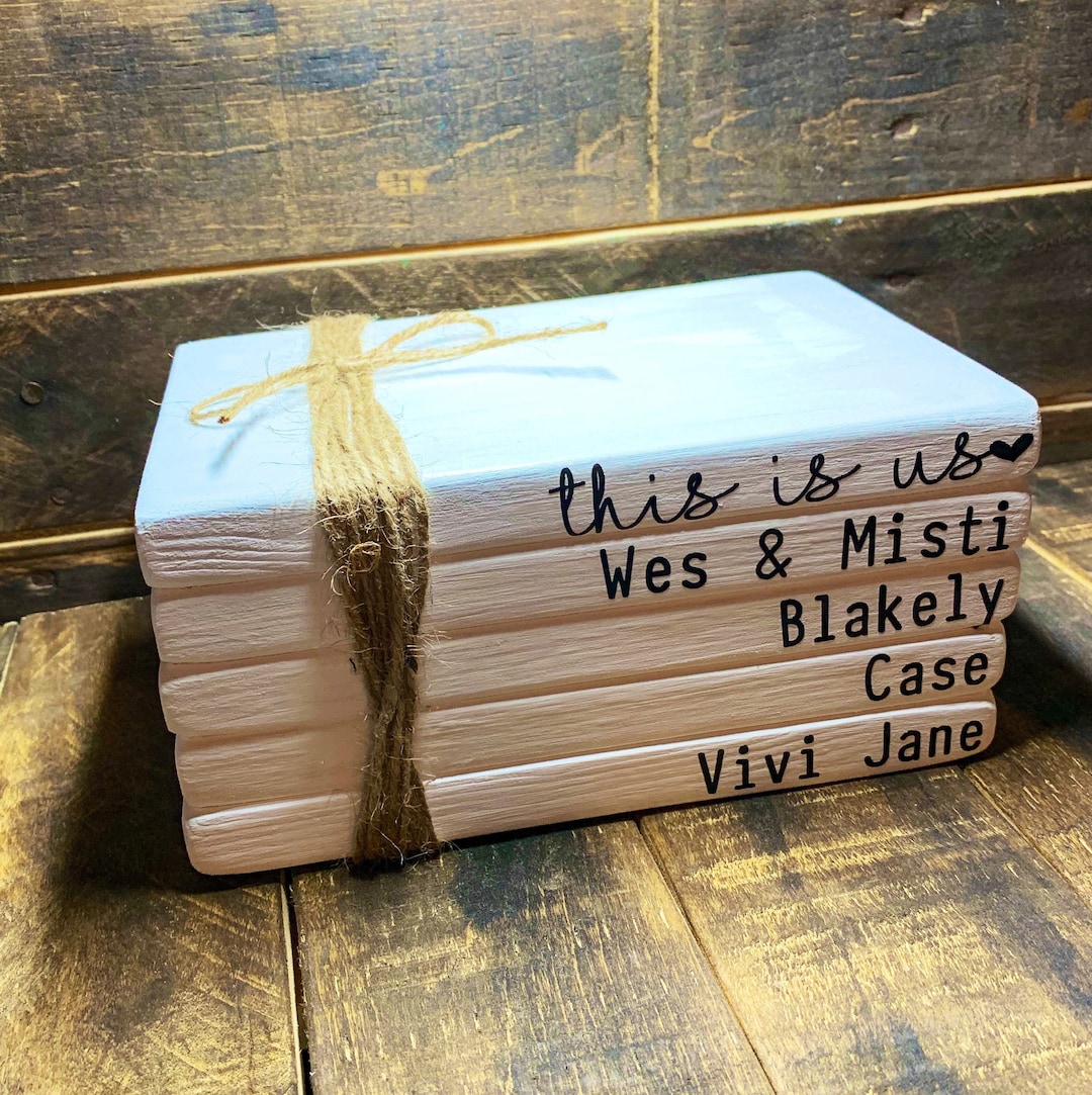 LARGE Stacked Wooden Book, Gift for Mom, Family Name Book Stack Family ...