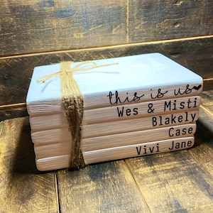 LARGE Stacked Wooden Book, gift for mom, Family name book stack family book stack, child name book stack kids name