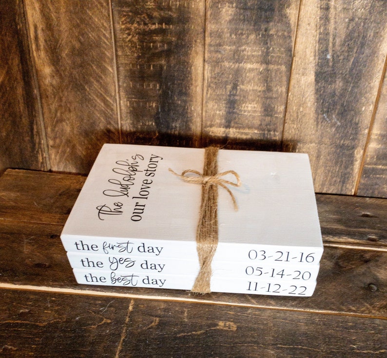 The First Day Yes Day Best Day LARGE Books Stack, farmhouse decor, bookshelf decor, mantle decor, Decorative Books Family Gift