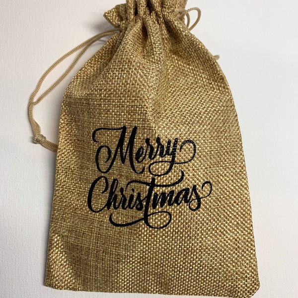 Merry Christmas Burlap Gift Bag, Christmas Gift Bag, stocking stuffer, sack gift card holder