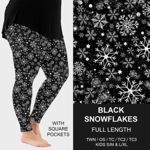 Black Snowflakes Full Length Leggings With Pockets