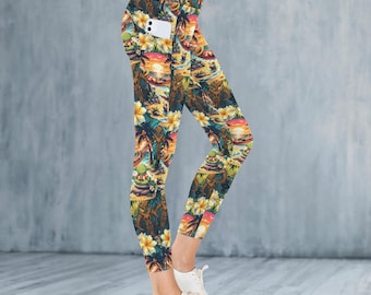 Leggings Mando Vacation con bolsillos, pantalones de yoga suaves y elásticos, conjunto de verano.